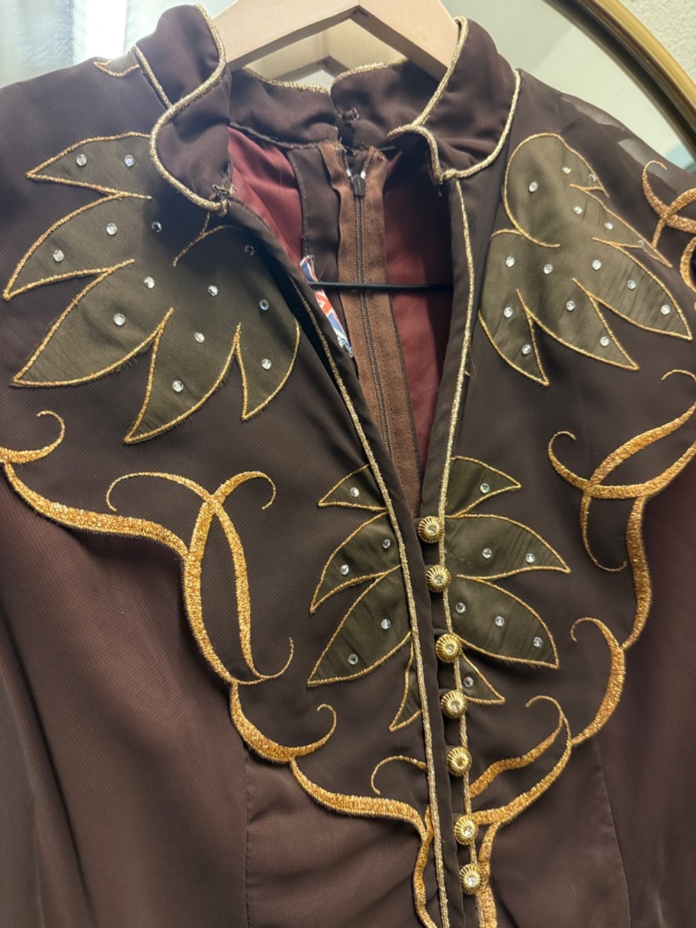 Brown Embroidered Vintage-Style Women's Dress - Picture 2 of 3